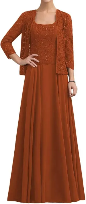 2 Piece Mother of The Bride Dresses for Wedding Chiffon Grandmother Dresses with Jacket