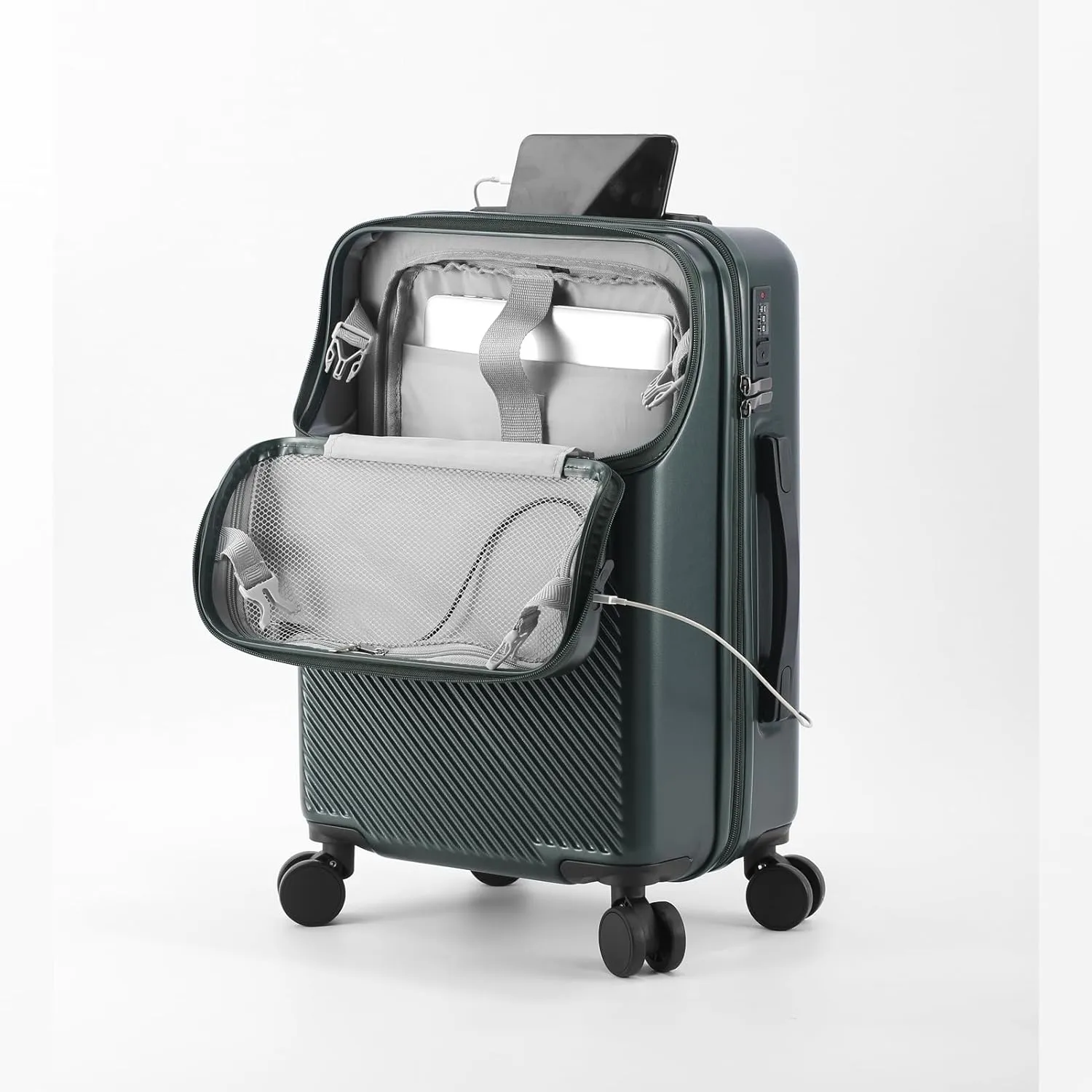 20 inch Checked Luggage PC ABS Suitcase Luggage with Spinner Wheels Adjustable Multi-function Large Capacity with Telescopic Handle (green, 20 inch)