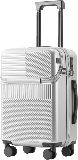 20 inch Checked Luggage PC ABS Suitcase Luggage with Spinner Wheels Adjustable Multi-function Large Capacity with Telescopic Handle (silvery, 20 inch)