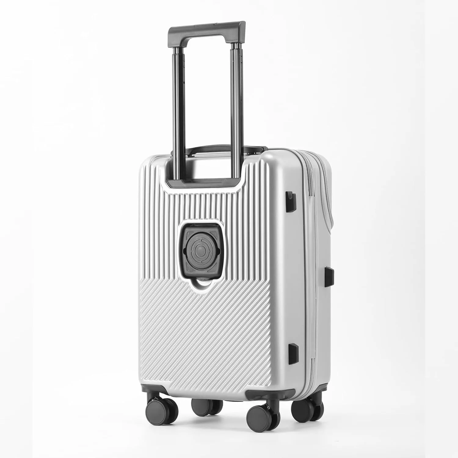 20 inch Checked Luggage PC ABS Suitcase Luggage with Spinner Wheels Adjustable Multi-function Large Capacity with Telescopic Handle (silvery, 20 inch)