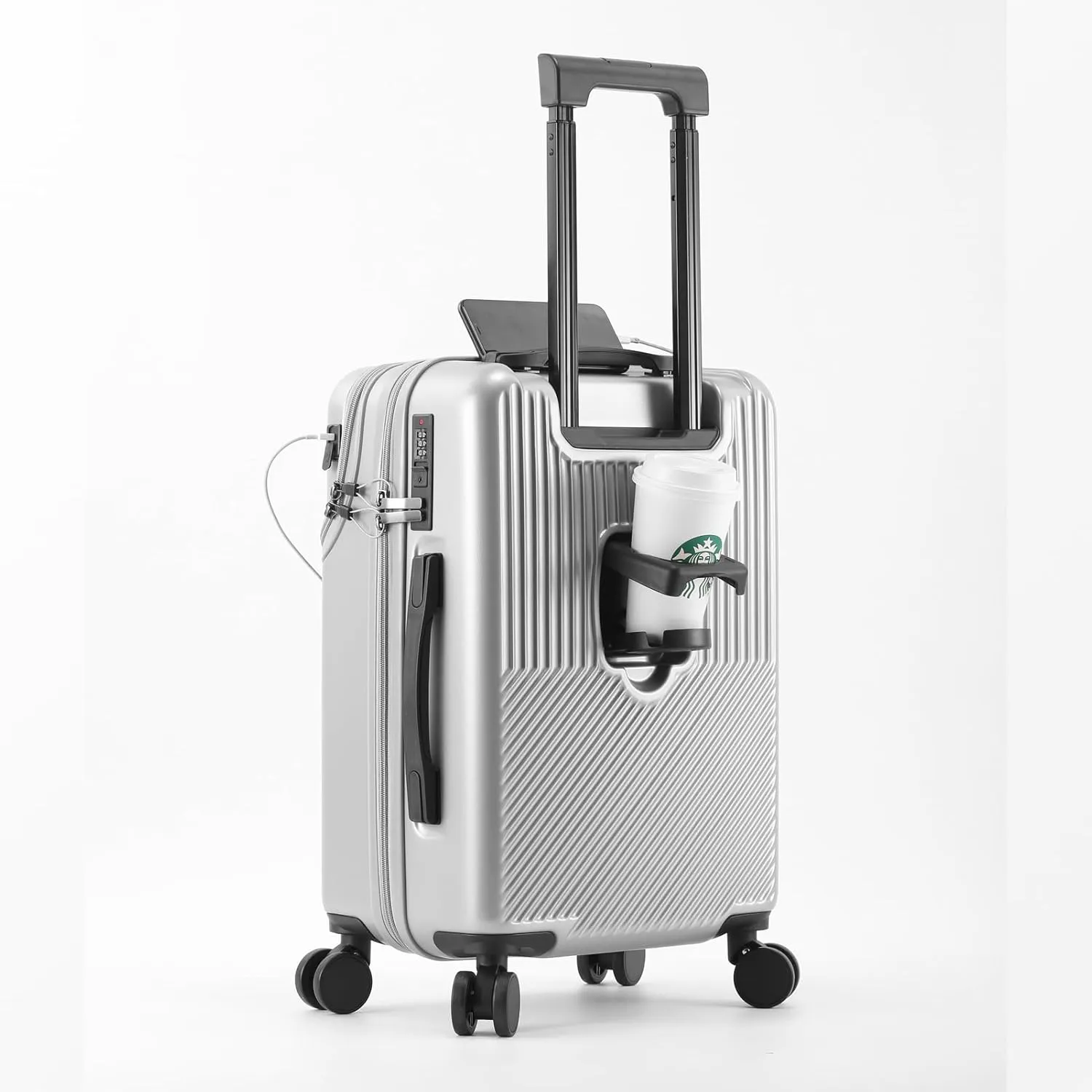 20 inch Checked Luggage PC ABS Suitcase Luggage with Spinner Wheels Adjustable Multi-function Large Capacity with Telescopic Handle (silvery, 20 inch)