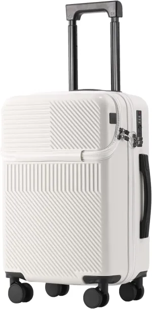 20 inch Checked Luggage PC ABS Suitcase Luggage with Spinner Wheels Adjustable Multi-function Large Capacity with Telescopic Handle (white, 20 inch)