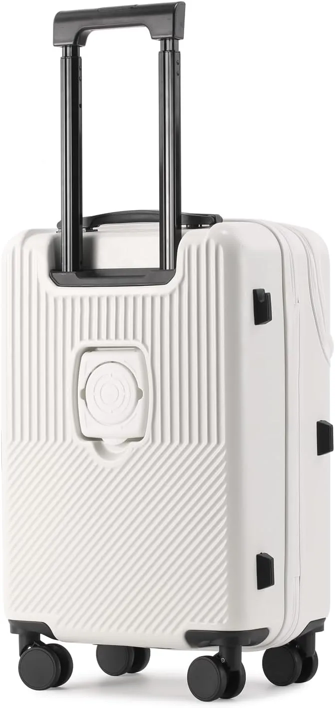 20 inch Checked Luggage PC ABS Suitcase Luggage with Spinner Wheels Adjustable Multi-function Large Capacity with Telescopic Handle (white, 20 inch)