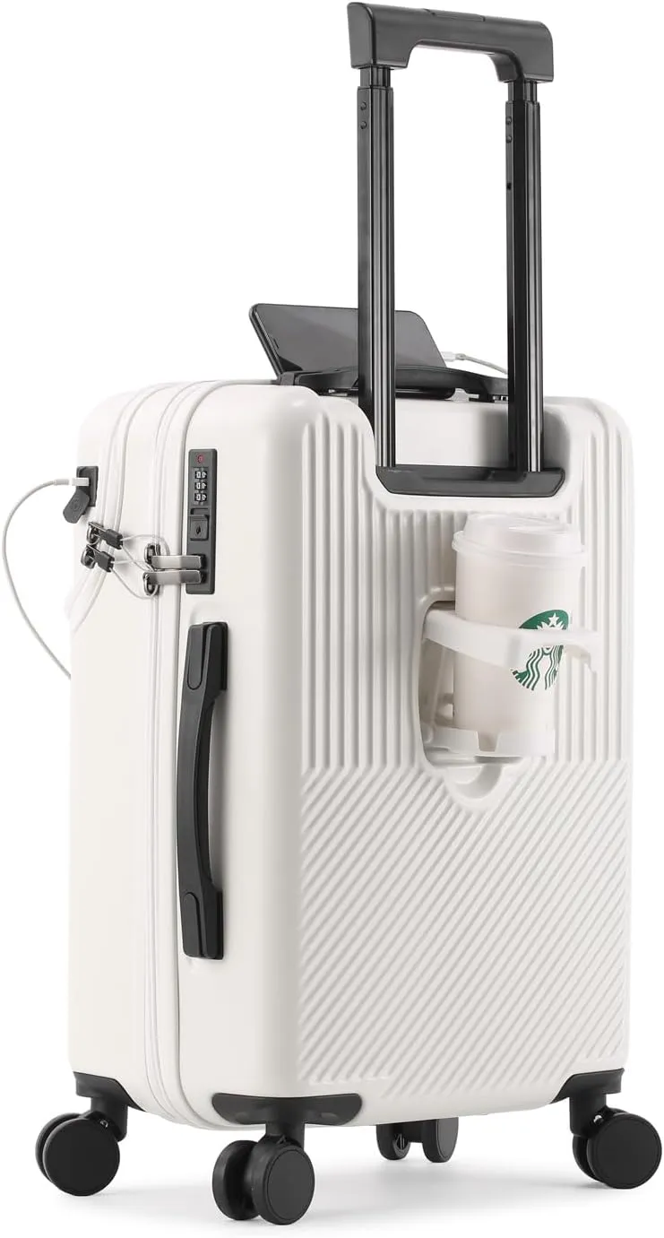 20 inch Checked Luggage PC ABS Suitcase Luggage with Spinner Wheels Adjustable Multi-function Large Capacity with Telescopic Handle (white, 20 inch)