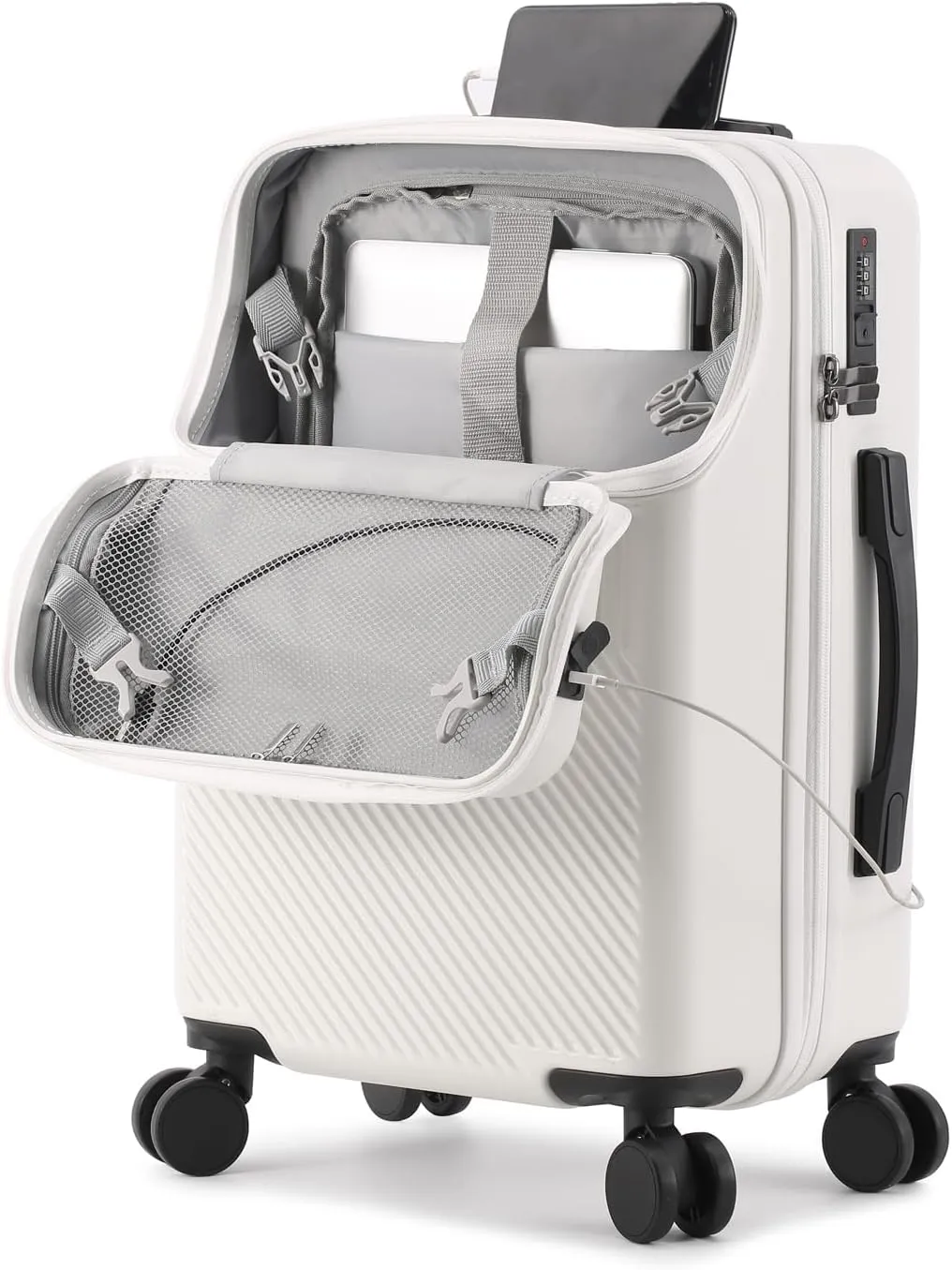 20 inch Checked Luggage PC ABS Suitcase Luggage with Spinner Wheels Adjustable Multi-function Large Capacity with Telescopic Handle (white, 20 inch)