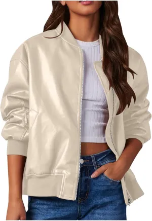 2024 Faux Leather Jackets For Women Oversized Vintage Long Sleeve Bomber Jackets Y2k Fashion Motorcycle Suede Coats