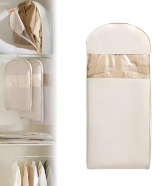 2025 Space Saving Hanging Garment Bag with Self Compression Zipper,Clothes Cover for Hanging,Suitable for down Jackets or Thick Coats. (Beige, XL)