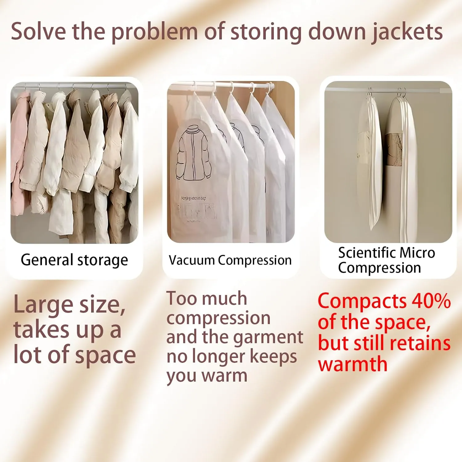 2025 Space Saving Hanging Garment Bag with Self Compression Zipper,Clothes Cover for Hanging,Suitable for down Jackets or Thick Coats. (Beige, XL)