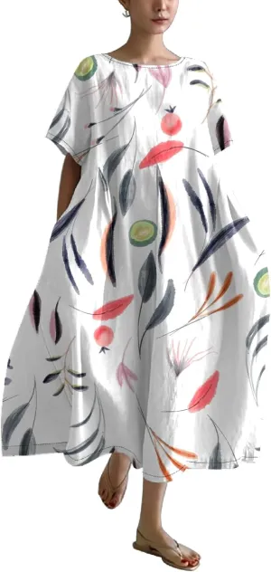 2025 Summer Maxi Dress for Women Short Sleeve Boho Floral Dresses Flowy Cotton Dress Baggy Beach Sundresses