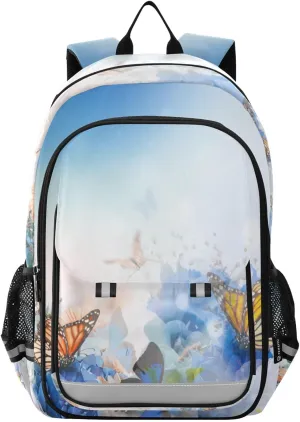 ALAZA Blue Butterfly Rose Flower Laptop Backpack Purse for Women BookBags 17 inch School Bags Men Boys Girls Travel Casual Daypack