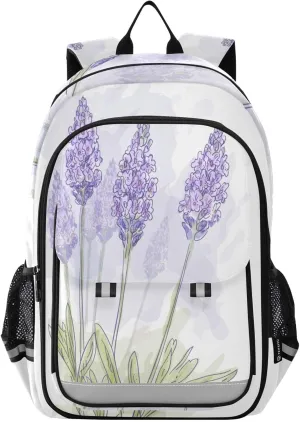 ALAZA Blue Lavender Violet Flowers Laptop Backpack Purse for Women BookBags 17 inch School Bags Men Boys Girls Travel Casual Daypack