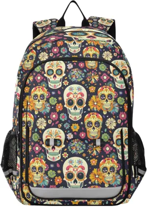 ALAZA Flowers Skeleton Skull Sugar Laptop Backpack Purse for Women Men School Bag 17 Inch Bookbag Student Boys Girls Travel Casual Daypack