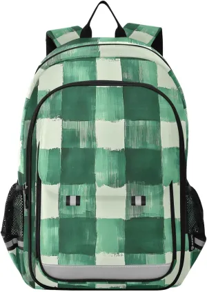 ALAZA Green Teal Checkered Buffalo Plaid Laptop Backpack Purse for Women Men School Bag 17 Inch Bookbag Student Boys Girls Travel Casual Daypack