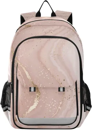 ALAZA Pink Marble Golden Texture Laptop Backpack Purse for Women Men School Bag 17 Inch Bookbag Student Boys Girls Travel Casual Daypack