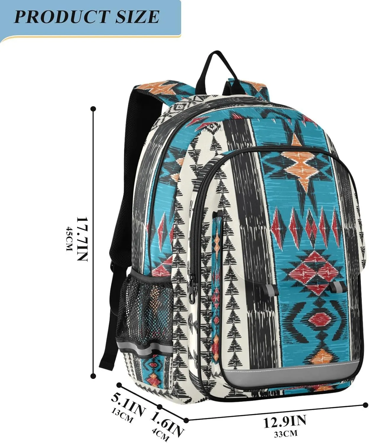 American Indian Aztec Geometric Laptop Backpack Purse for Women Men School Bag 17 Inch Bookbag Student Boys Girls Travel Casual Daypack