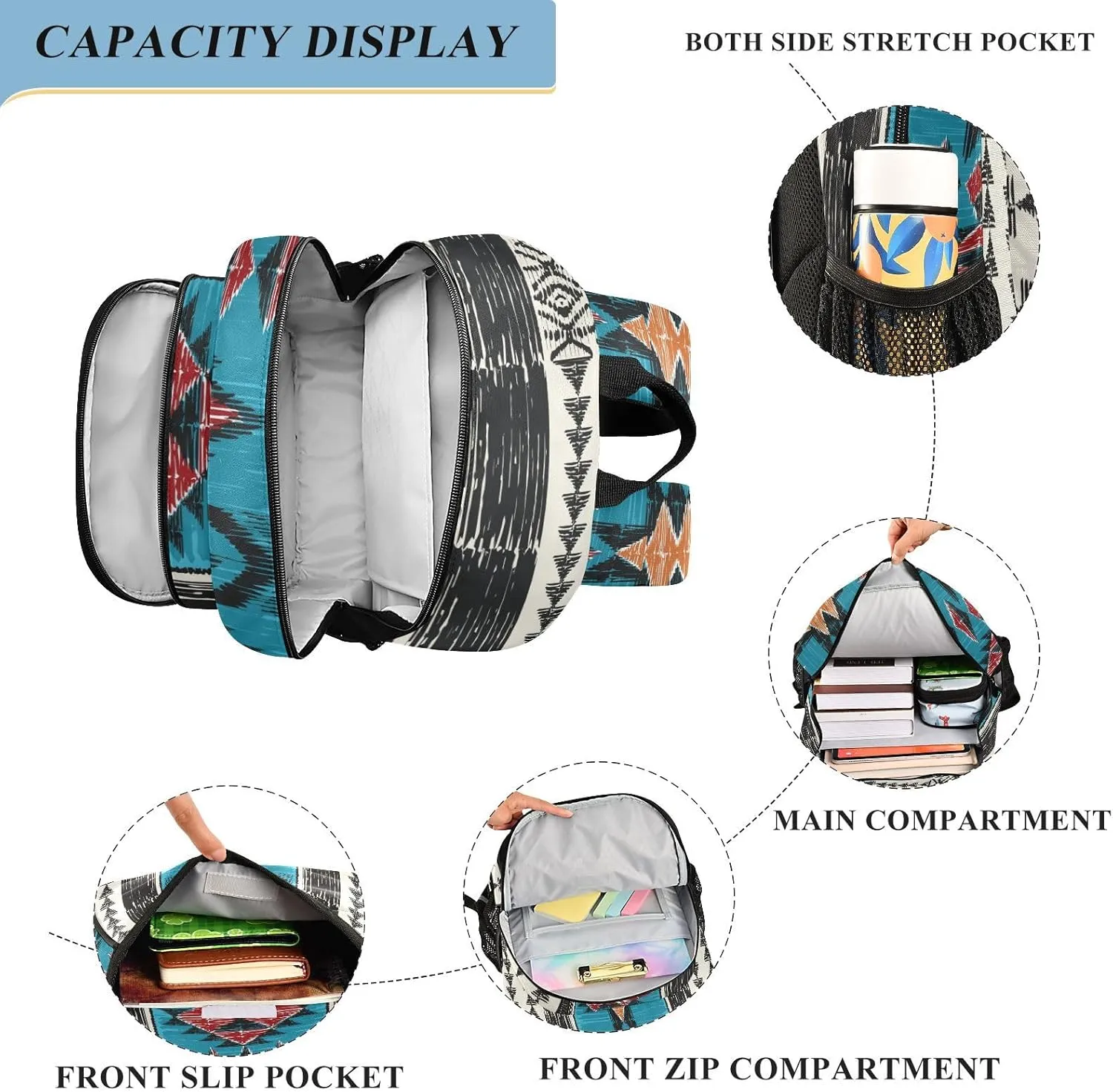 American Indian Aztec Geometric Laptop Backpack Purse for Women Men School Bag 17 Inch Bookbag Student Boys Girls Travel Casual Daypack