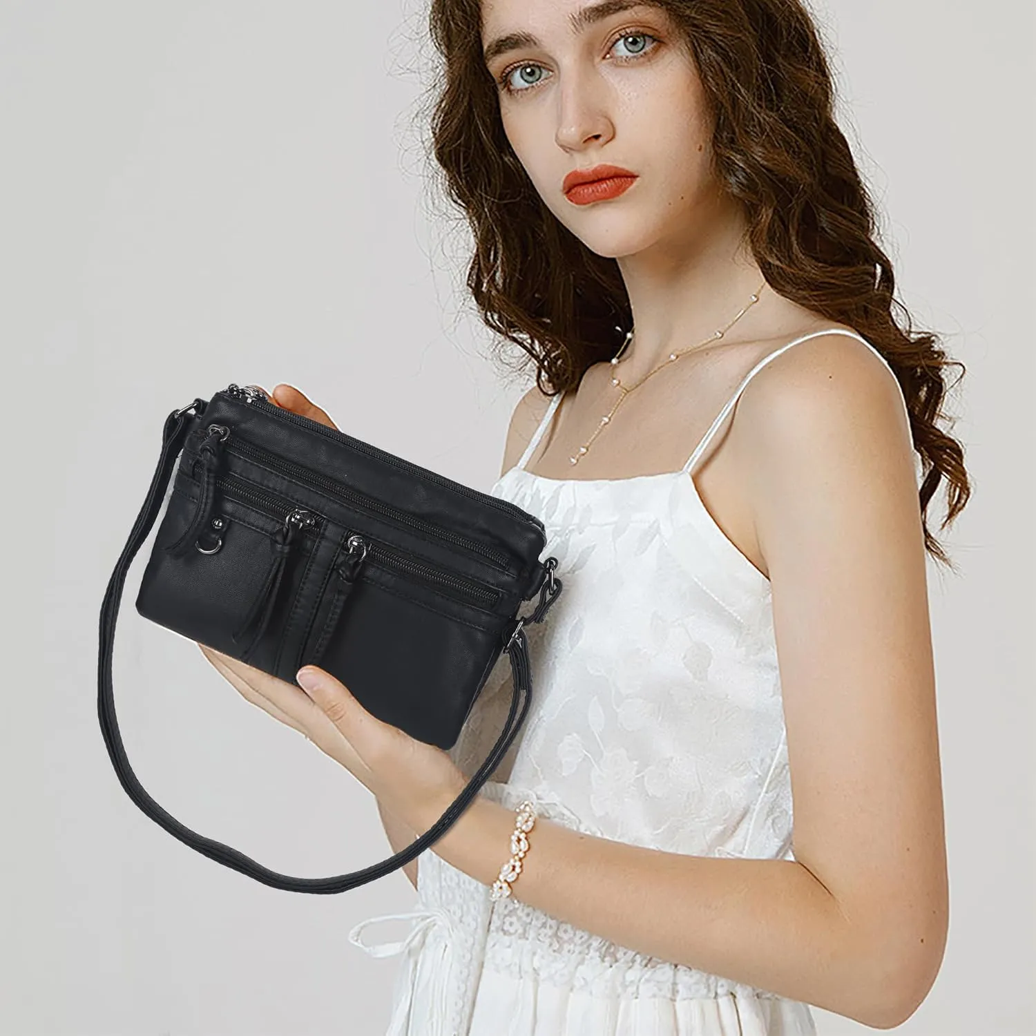 Angel Kiss Small Crossbody Bag for Women Leather Crossbody Purse Triple Compartments Cell Phone Purse Shoulder Bags for Women