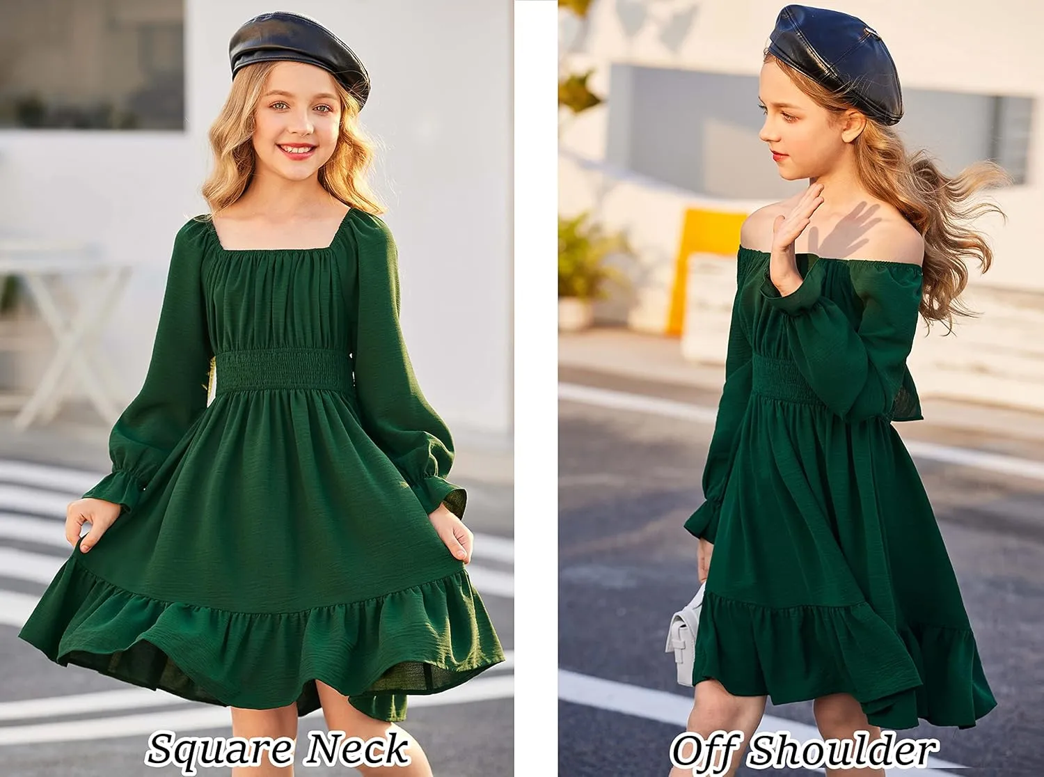 Arshiner Girls Dresses Long Sleeve Tie Back Fall Winter Off Shoulder Dress Kids Clothes