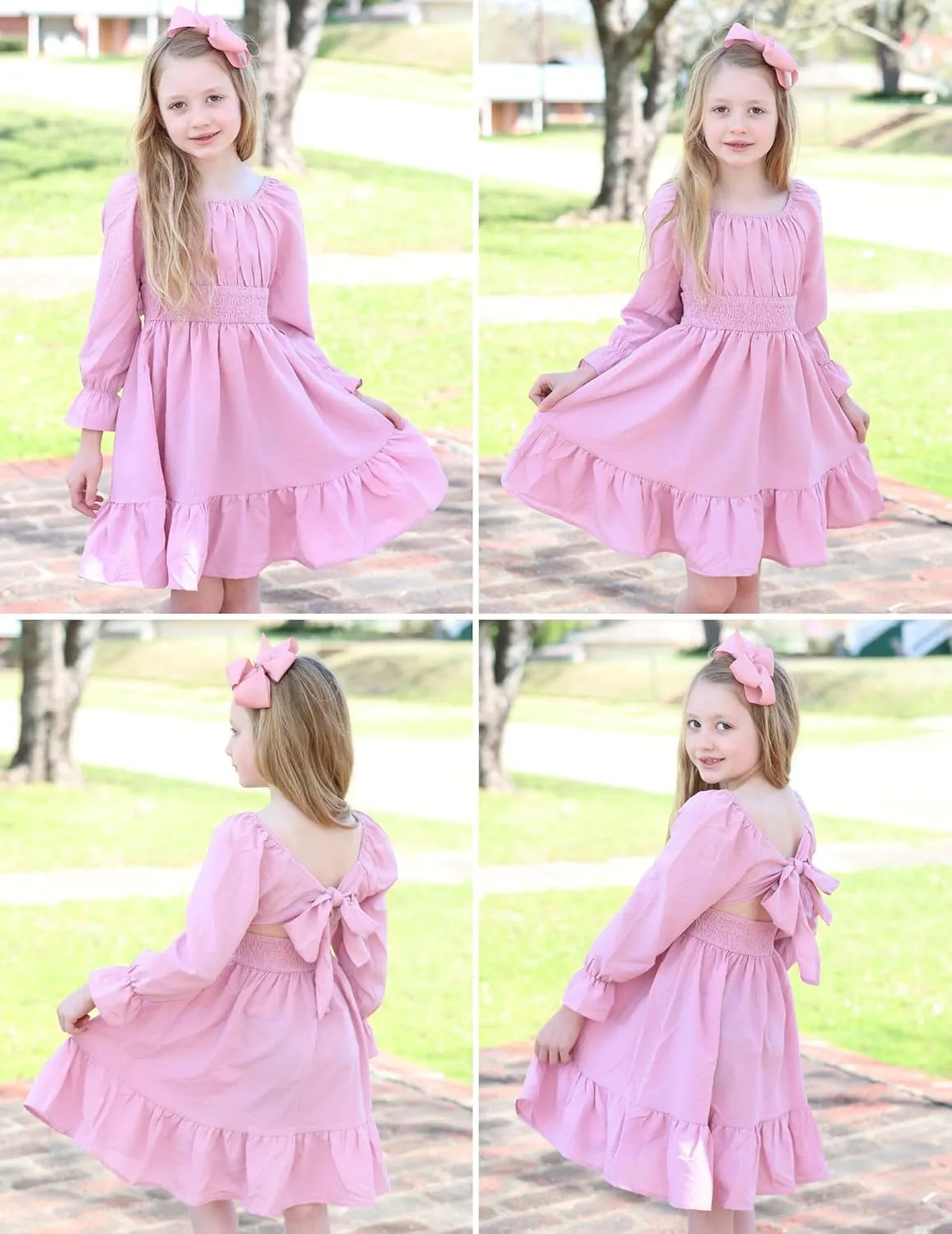 Arshiner Girls Dresses Long Sleeve Tie Back Fall Winter Off Shoulder Dress Kids Clothes