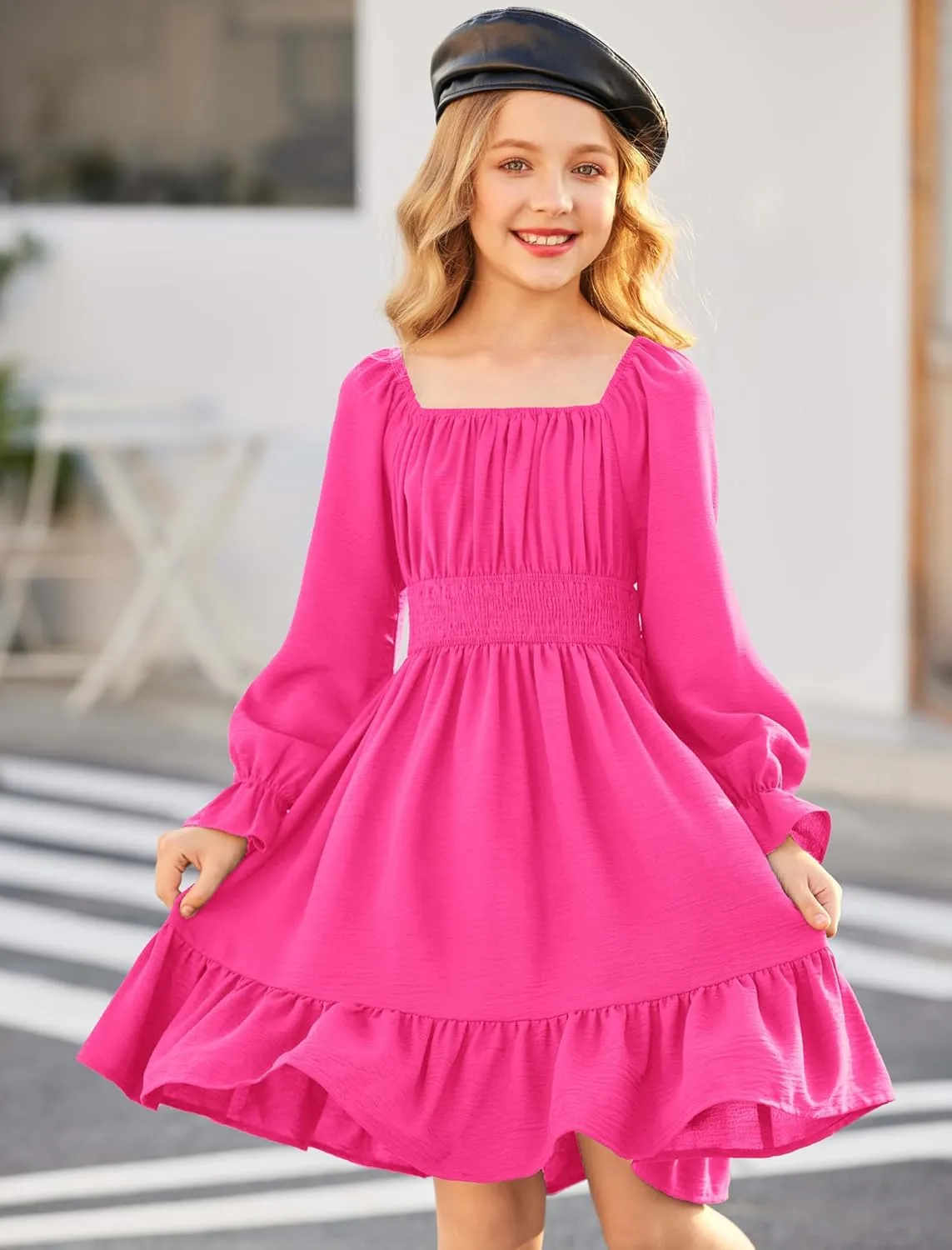 Arshiner Girls Dresses Long Sleeve Tie Back Fall Winter Off Shoulder Dress Kids Clothes