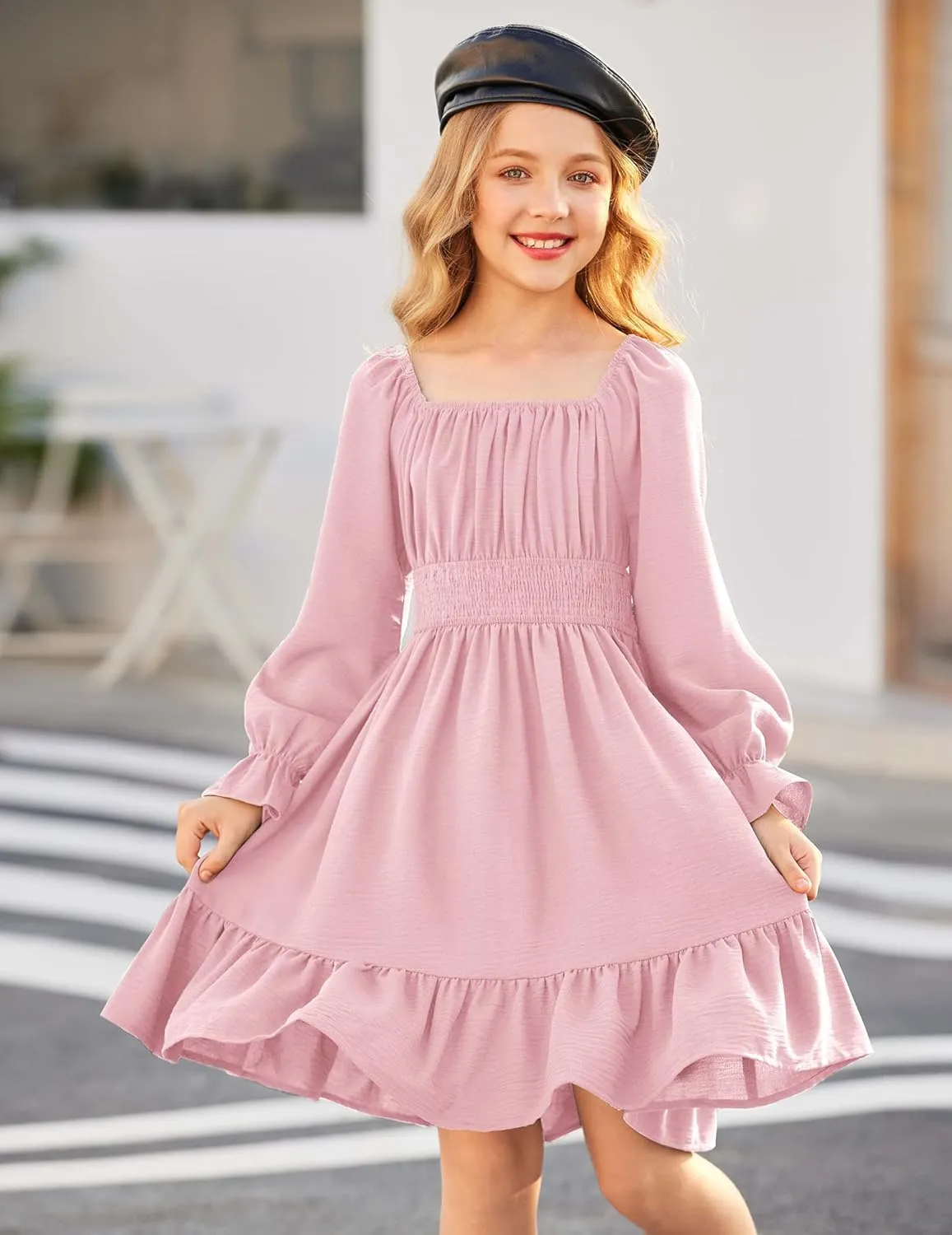 Arshiner Girls Dresses Long Sleeve Tie Back Fall Winter Off Shoulder Dress Kids Clothes
