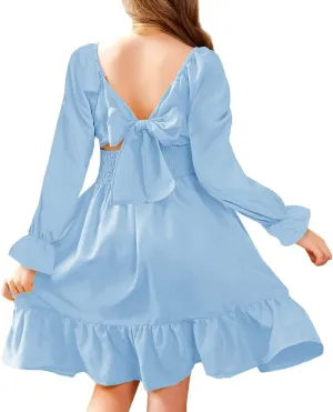 Arshiner Girls Dresses Long Sleeve Tie Back Fall Winter Off Shoulder Dress Kids Clothes