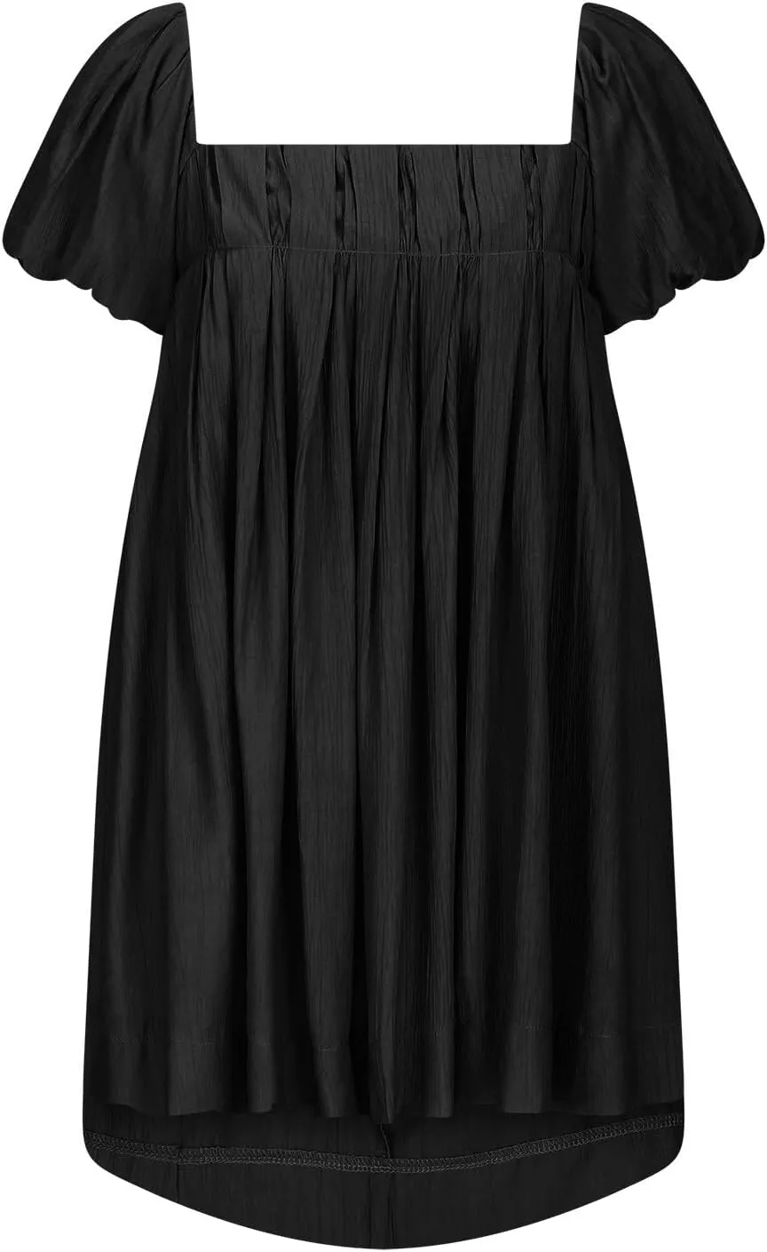 Babydoll Dress for Women 2024 Cute Puff Sleeve Dress Square Neck Short Dress High Waist Ruffle A Line Mini Dresses