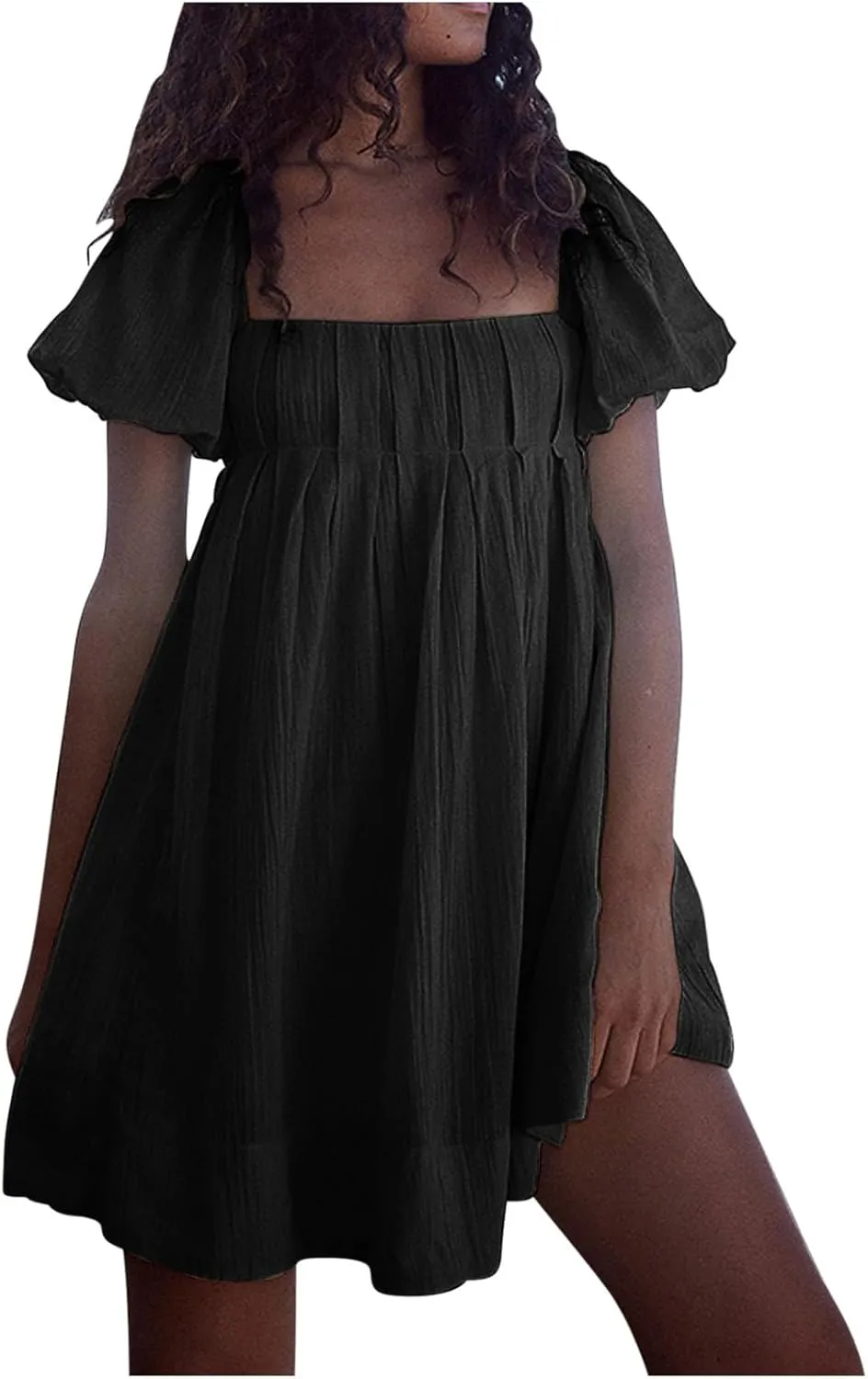 Babydoll Dress for Women 2024 Cute Puff Sleeve Dress Square Neck Short Dress High Waist Ruffle A Line Mini Dresses