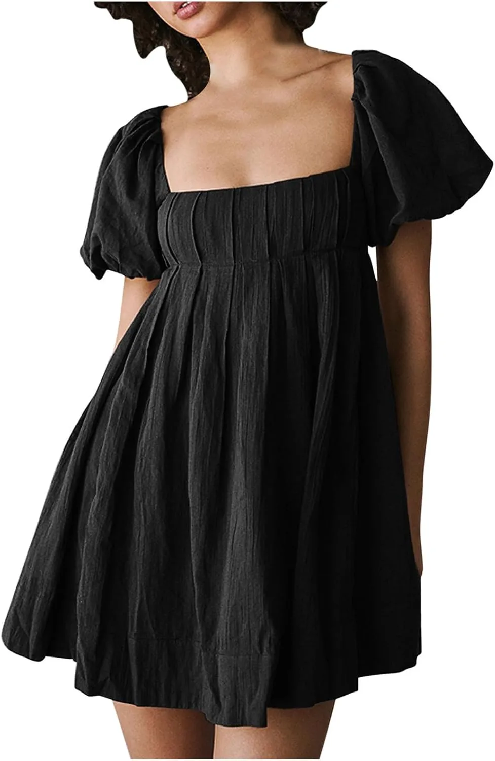 Babydoll Dress for Women 2024 Cute Puff Sleeve Dress Square Neck Short Dress High Waist Ruffle A Line Mini Dresses