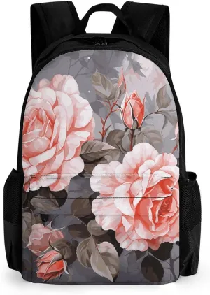 Backpack for Women Men Rose Flowers with Leaves Laptop Backpack Casual Bookbag for Travel Business Simple Daypack