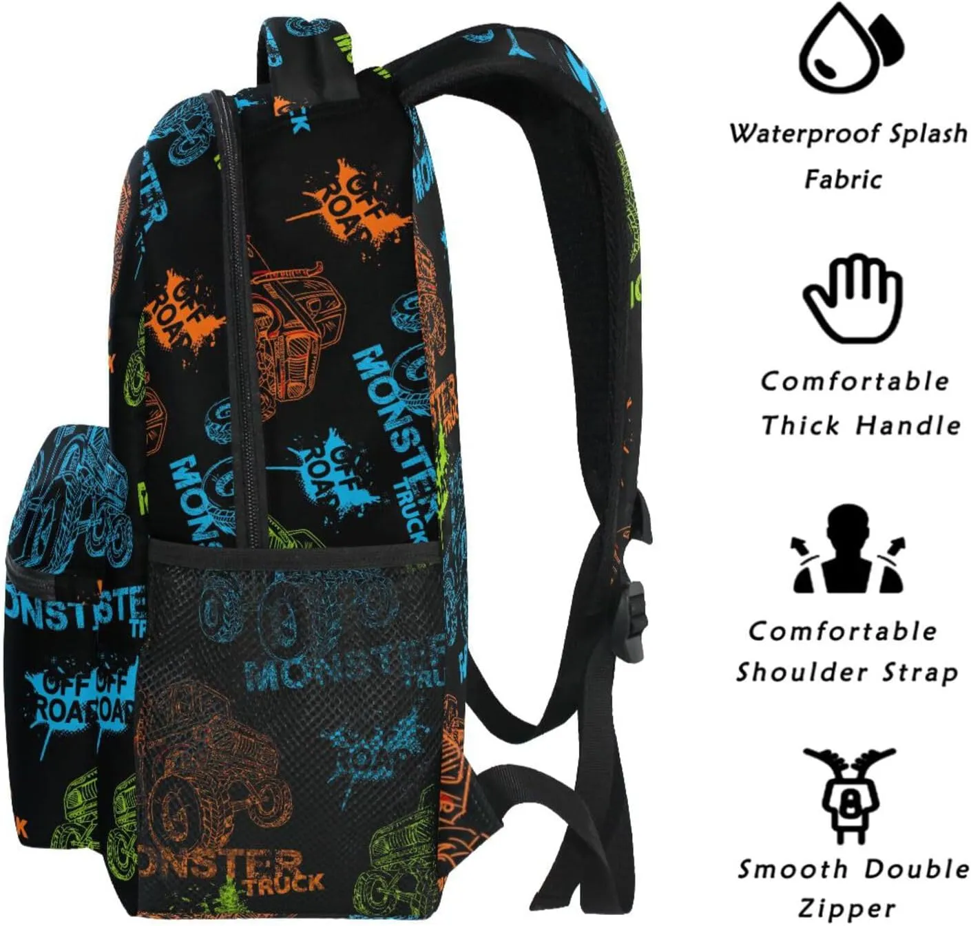 Backpack Off Road Trucks Monster Cars Bookbag Daypack Travel Hiking Camping School Laptop Bag