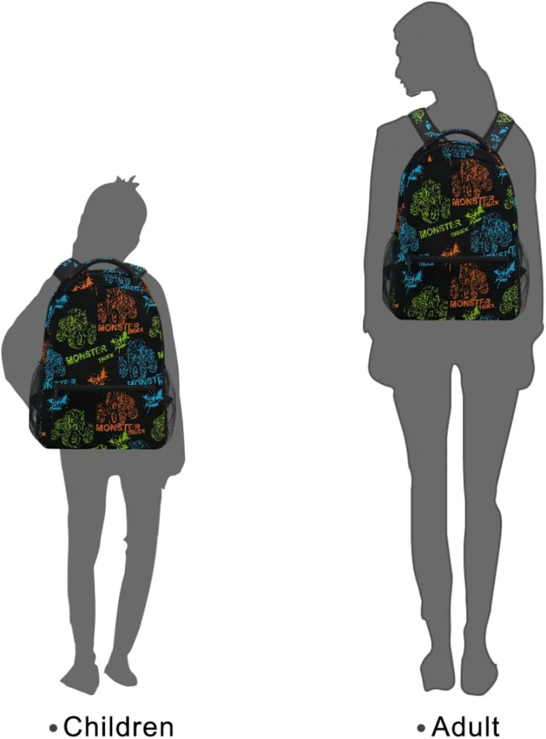 Backpack Off Road Trucks Monster Cars Bookbag Daypack Travel Hiking Camping School Laptop Bag