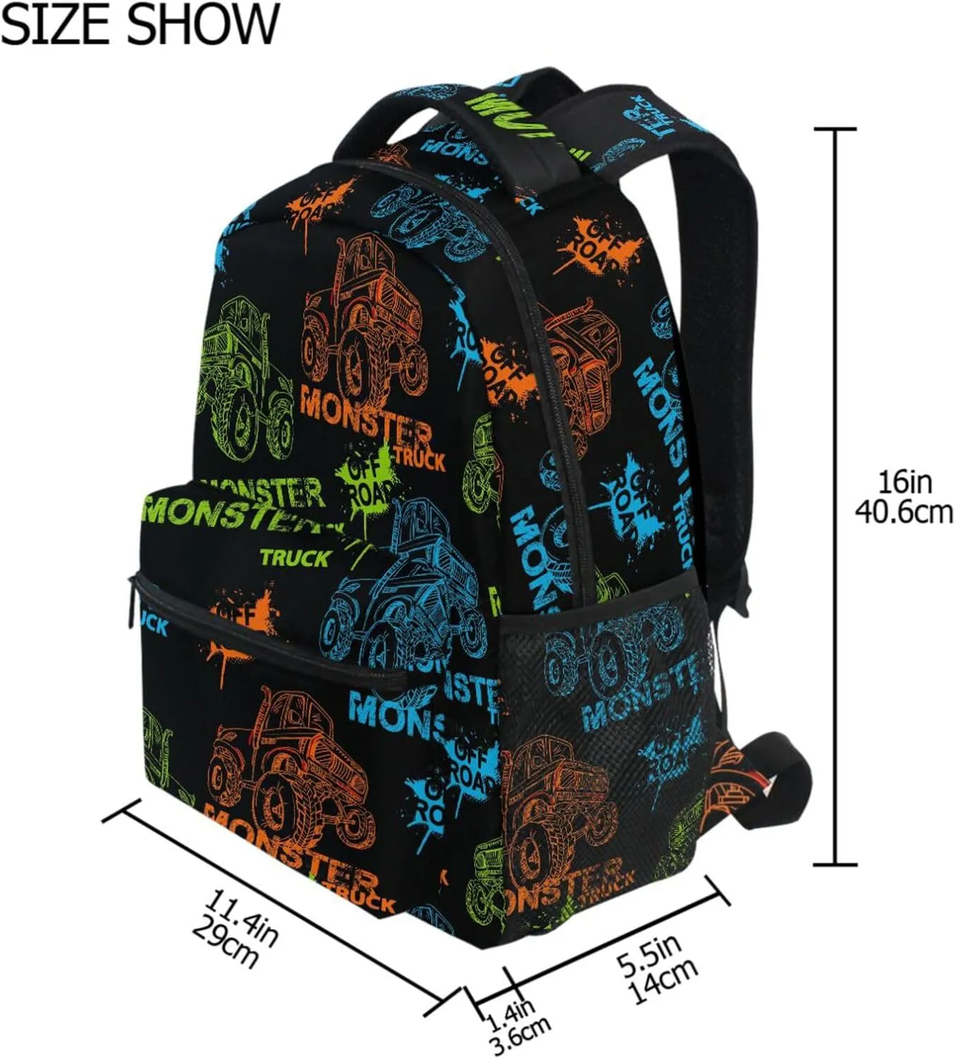 Backpack Off Road Trucks Monster Cars Bookbag Daypack Travel Hiking Camping School Laptop Bag