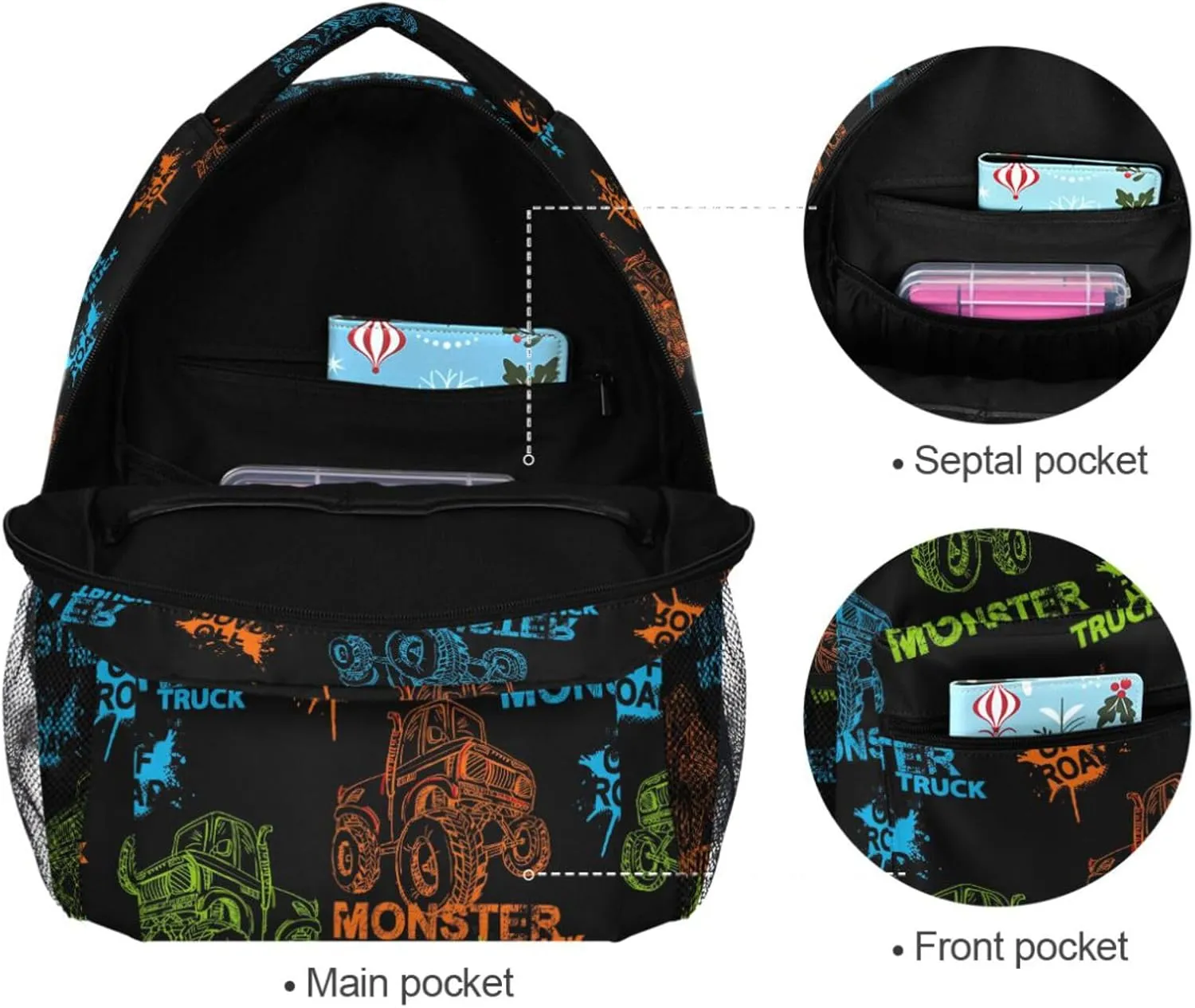 Backpack Off Road Trucks Monster Cars Bookbag Daypack Travel Hiking Camping School Laptop Bag