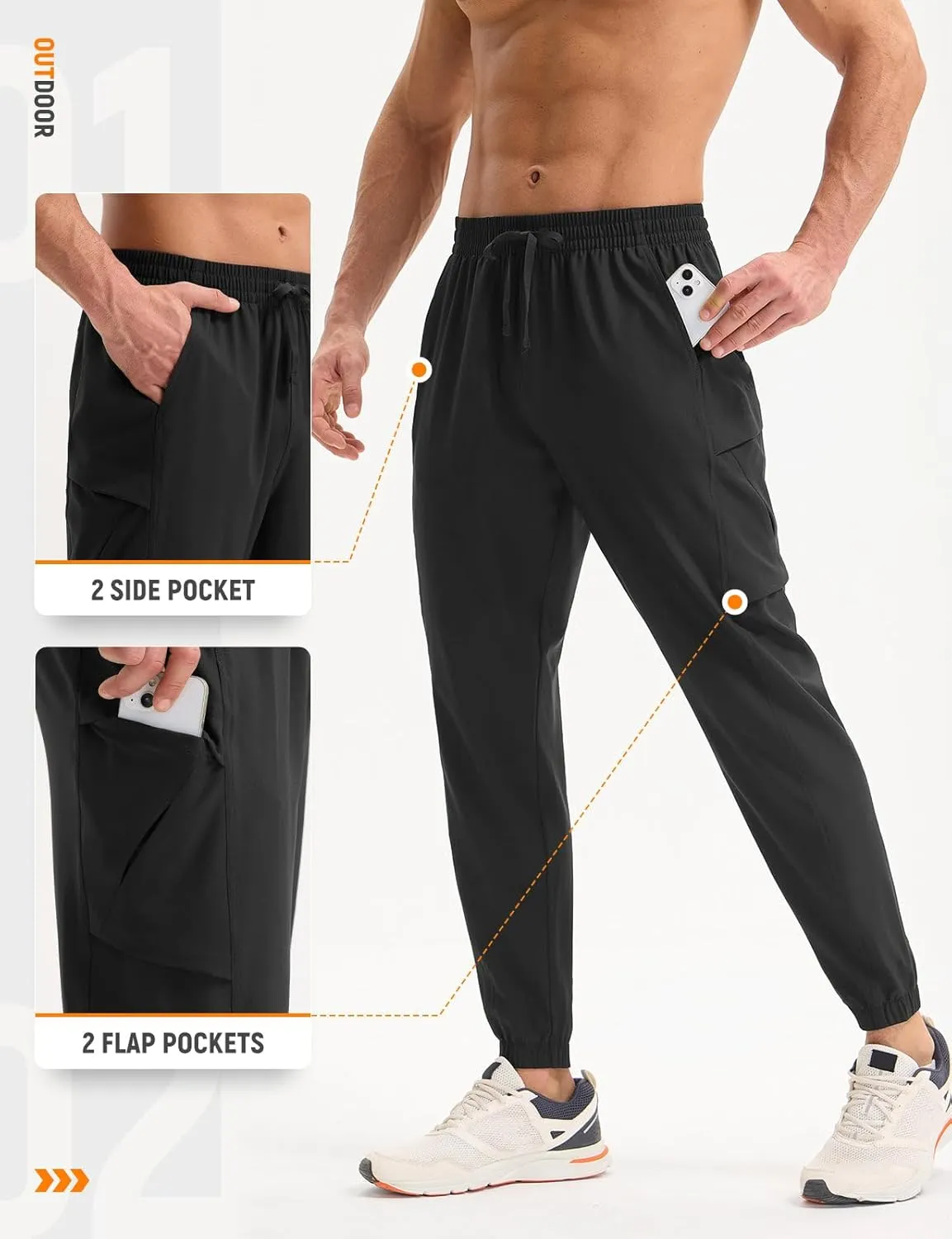 baleaf Mens Hiking Pants Lightweight Quick Dry Joggers with Pockets Cargo Pants Water Resistant Breathable Jogger
