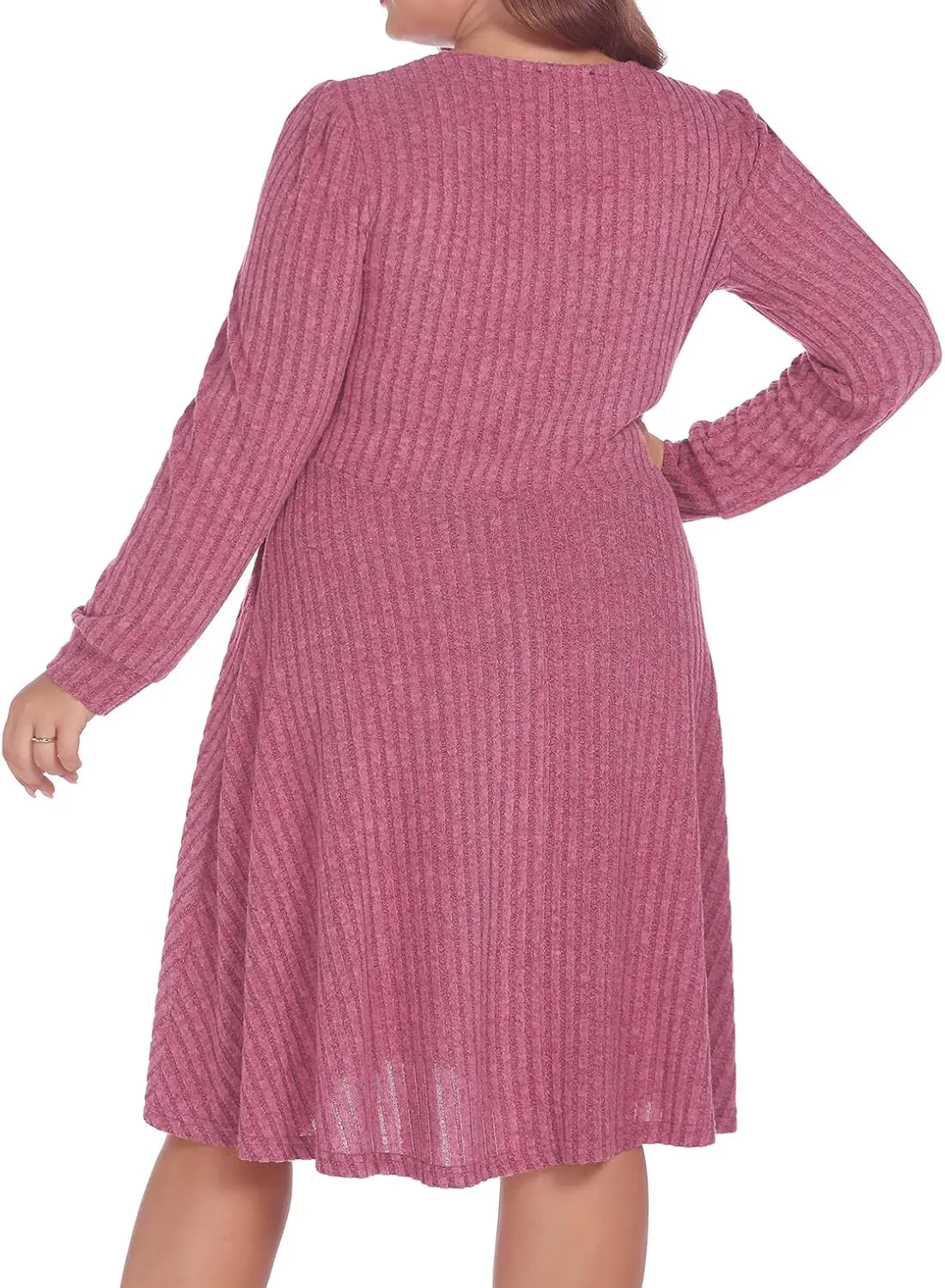 BEDOAR Plus Size Square-Neck Dress Long Sleeve Stretchy Comfy Casual Fall/Winter Dress with Pockets