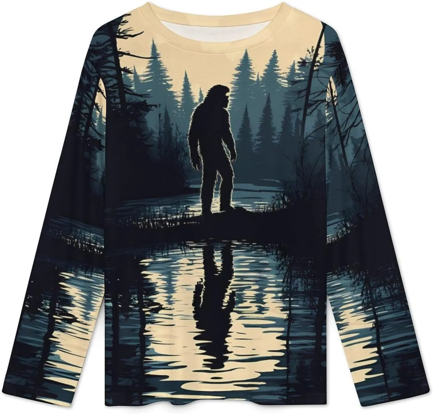 Bigfoot Moonlight Reflection Women's Pajama Set Long Sleeve T-shirts Top & Pant Comfort Sleepwear Loungewear