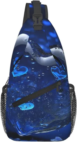 Blue Heart Cross Chest Bag Diagonally Sling Backpack Outdoor Travel Cycling Bag for Men Women