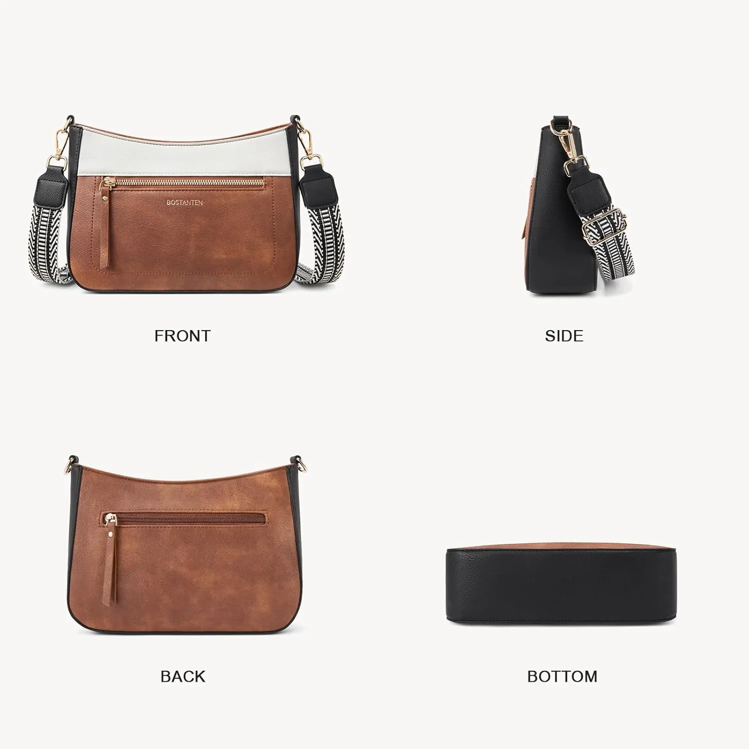 BOSTANTEN Crossbody Bags for Women Vegan Leather Hobo Purses Shoulder Handbags with Detachable Guitar Strap