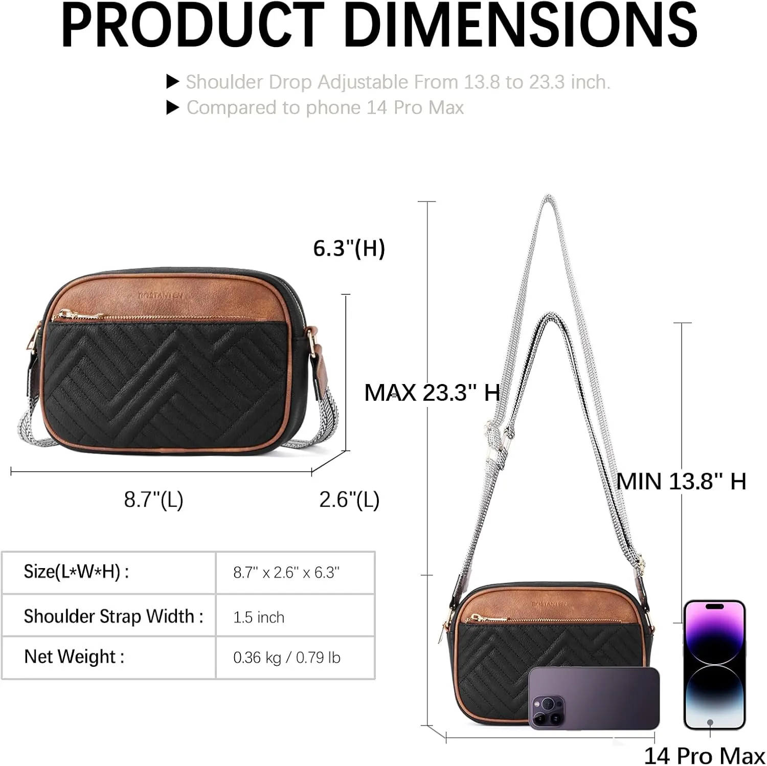BOSTANTEN Quilted Crossbody Bags for Women Vegan Leather Purses Small Shoulder Handbags with Wide Strap