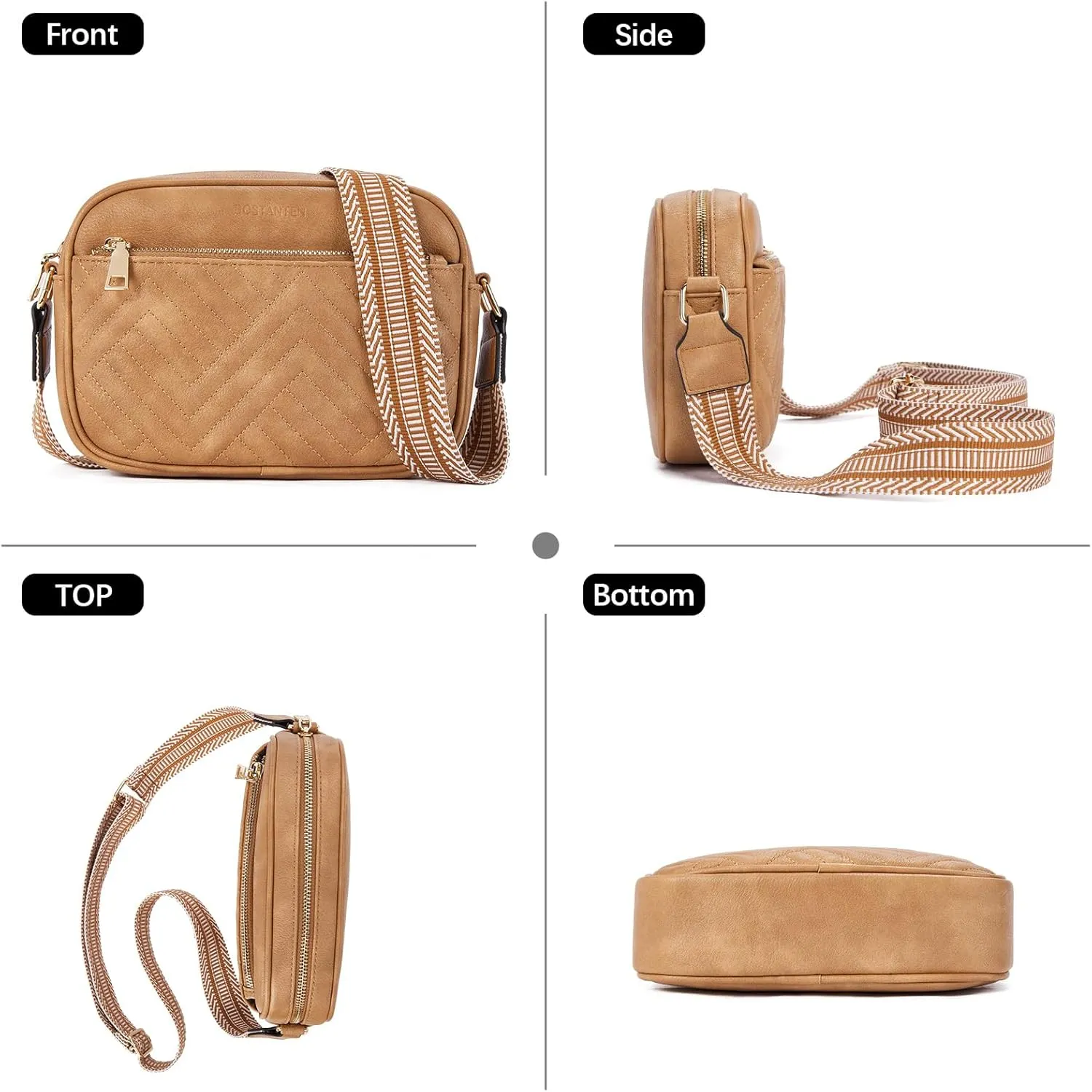 BOSTANTEN Quilted Crossbody Bags for Women Vegan Leather Purses Small Shoulder Handbags with Wide Strap