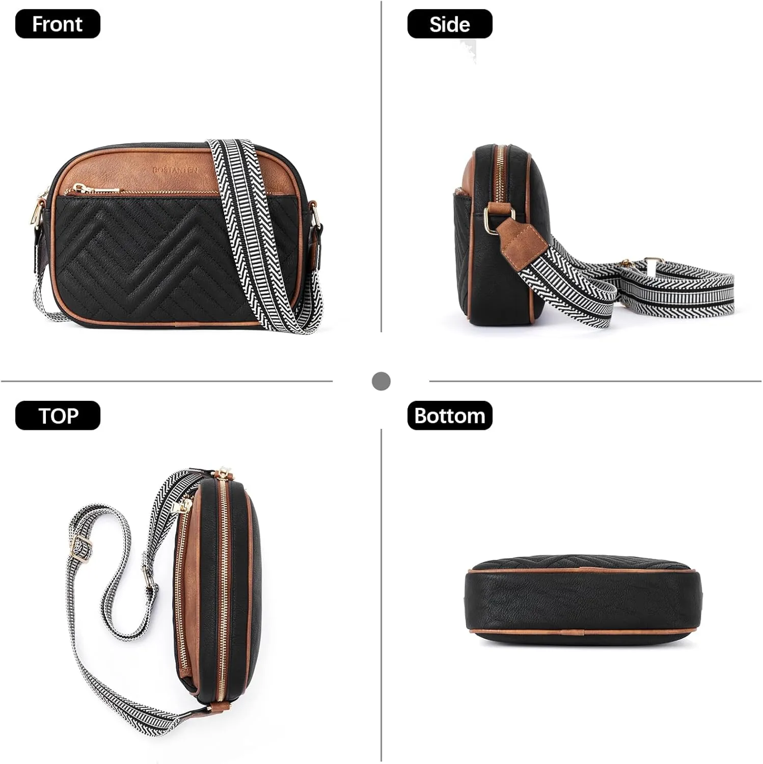 BOSTANTEN Quilted Crossbody Bags for Women Vegan Leather Purses Small Shoulder Handbags with Wide Strap