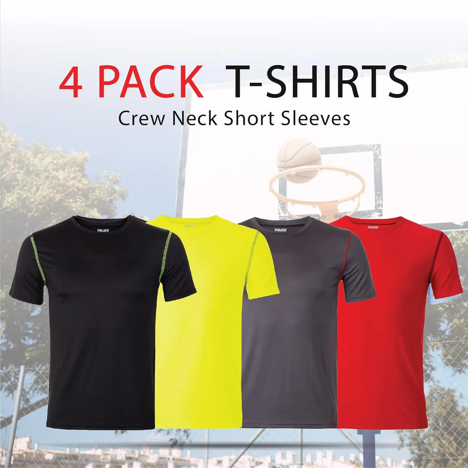 Boys T-Shirts - Youth Big Kids Active Workout Dry-Fit Stretch Crew Neck Short Sleeve Top 4 Pack