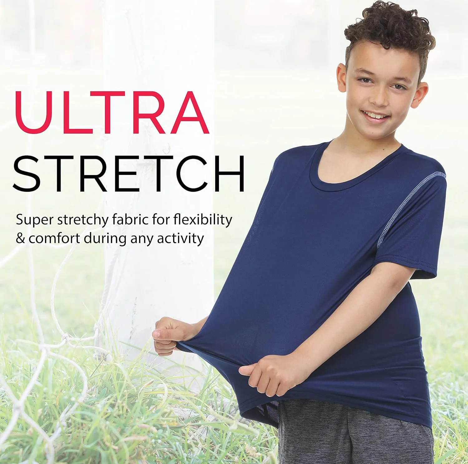 Boys T-Shirts - Youth Big Kids Active Workout Dry-Fit Stretch Crew Neck Short Sleeve Top 4 Pack