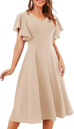 Bridesmay Women's Formal Cocktail Wedding Guest Dress for Women 2025 Short Sleeve Fit and Flare Tea Party Dresses