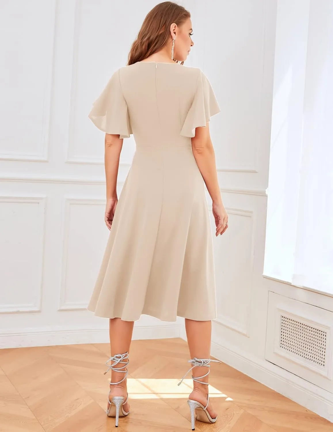 Bridesmay Women's Formal Cocktail Wedding Guest Dress for Women 2025 Short Sleeve Fit and Flare Tea Party Dresses
