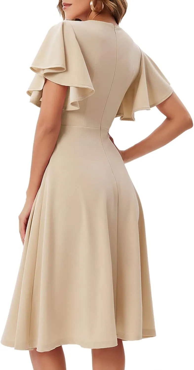 Bridesmay Women's Formal Cocktail Wedding Guest Dress for Women 2025 Short Sleeve Fit and Flare Tea Party Dresses