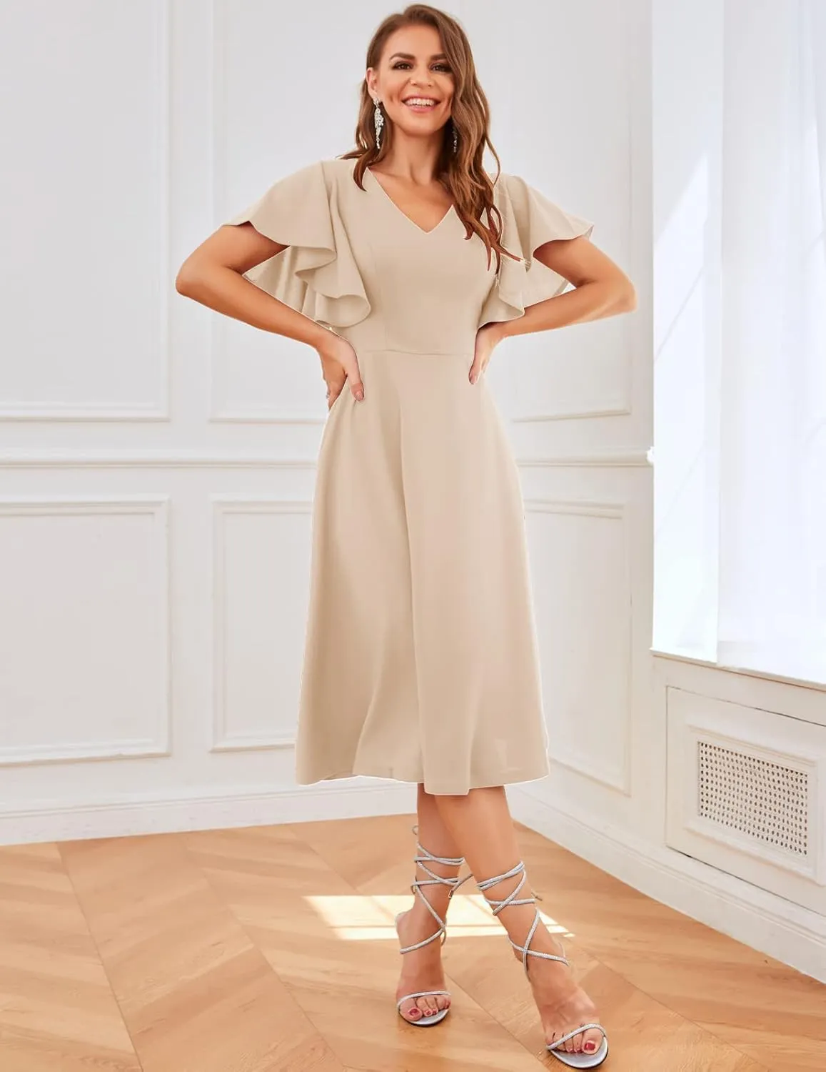 Bridesmay Women's Formal Cocktail Wedding Guest Dress for Women 2025 Short Sleeve Fit and Flare Tea Party Dresses