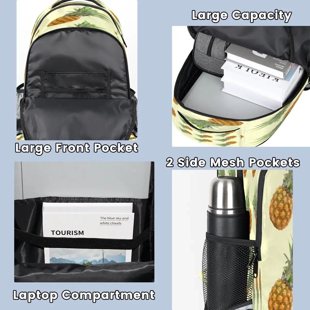 Bright Pineapple Laptop Backpack Lightweight College Backpack with Reflective Strip for Men Women Adult Casual Travel Hiking Gym Work Daypack