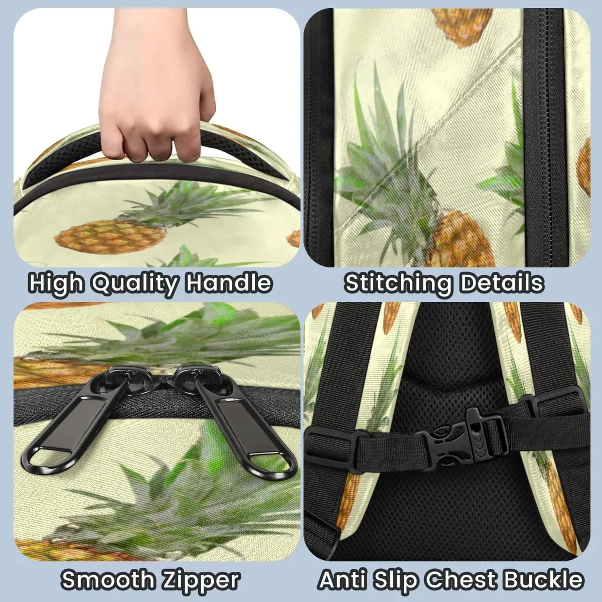 Bright Pineapple Laptop Backpack Lightweight College Backpack with Reflective Strip for Men Women Adult Casual Travel Hiking Gym Work Daypack